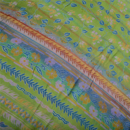 Sanskriti Vintage Grønne Ren Chiffon Silke Sarier Trykt Sari 5yd Håndværk Bæredygtigt Stoff