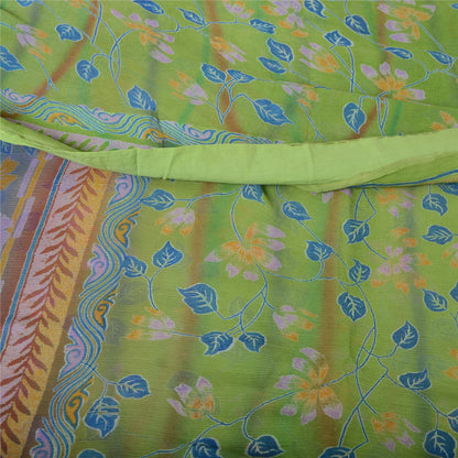Sanskriti Vintage Grønne Ren Chiffon Silke Sarier Trykt Sari 5yd Håndværk Bæredygtigt Stoff