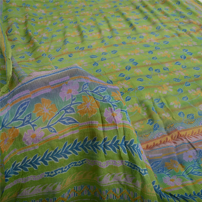 Sanskriti Vintage Grønne Ren Chiffon Silke Sarier Trykt Sari 5yd Håndværk Bæredygtigt Stoff
