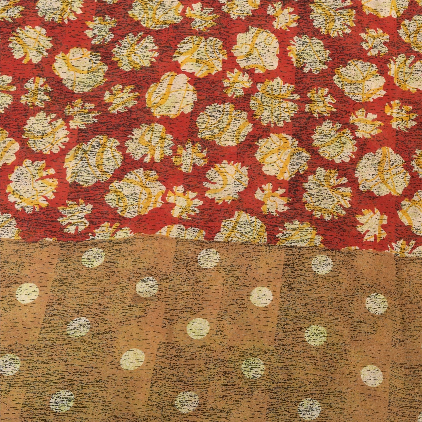 Sanskriti Vintage 100% Pure Georgette Silk Red Sarees Printed Sarees 5Yd Craft Fabric Bohemian Fabric For Dressmaking,Upcyclers