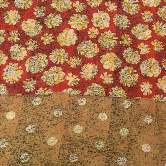 Сари из чистого шелка Sanskriti Vintage Red Pure Georgette, напечатанное сари, 5 ярдов, ткань для рукоделия, устойчивая к истиранию