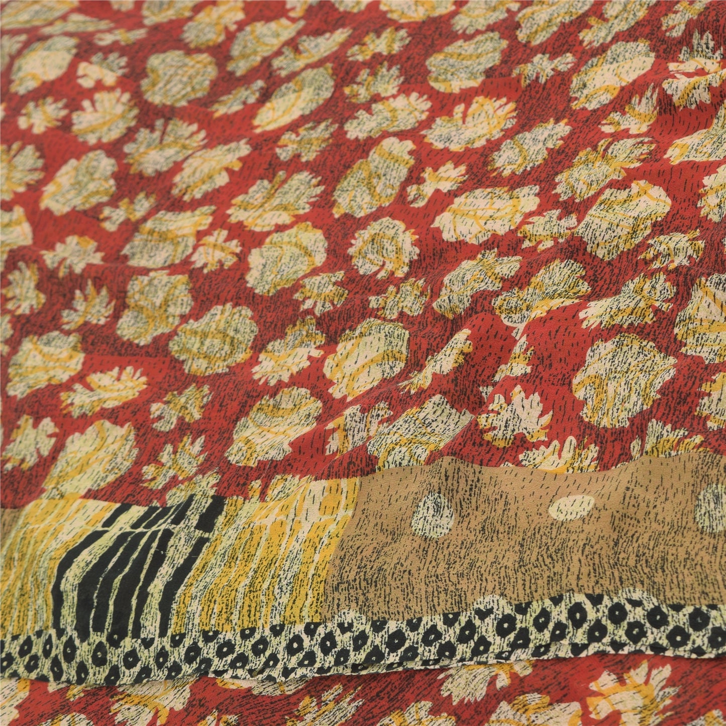 Sanskriti Vintage 100% Pure Georgette Silk Red Sarees Printed Sarees 5Yd Craft Fabric Bohemian Fabric For Dressmaking,Upcyclers