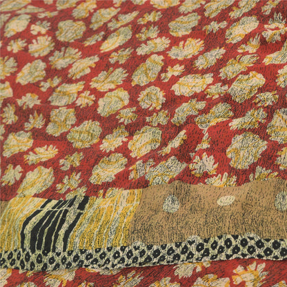 Sanskriti Vintage 100% Pure Georgette Silk Red Sarees Printed Sarees 5Yd Craft Fabric Bohemian Fabric For Dressmaking,Upcyclers