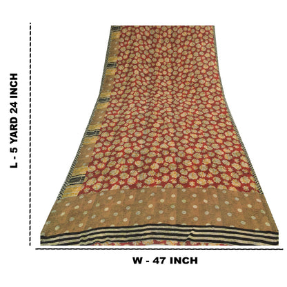 Sanskriti Vintage 100% Pure Georgette Silk Red Sarees Printed Sarees 5Yd Craft Fabric Bohemian Fabric For Dressmaking,Upcyclers