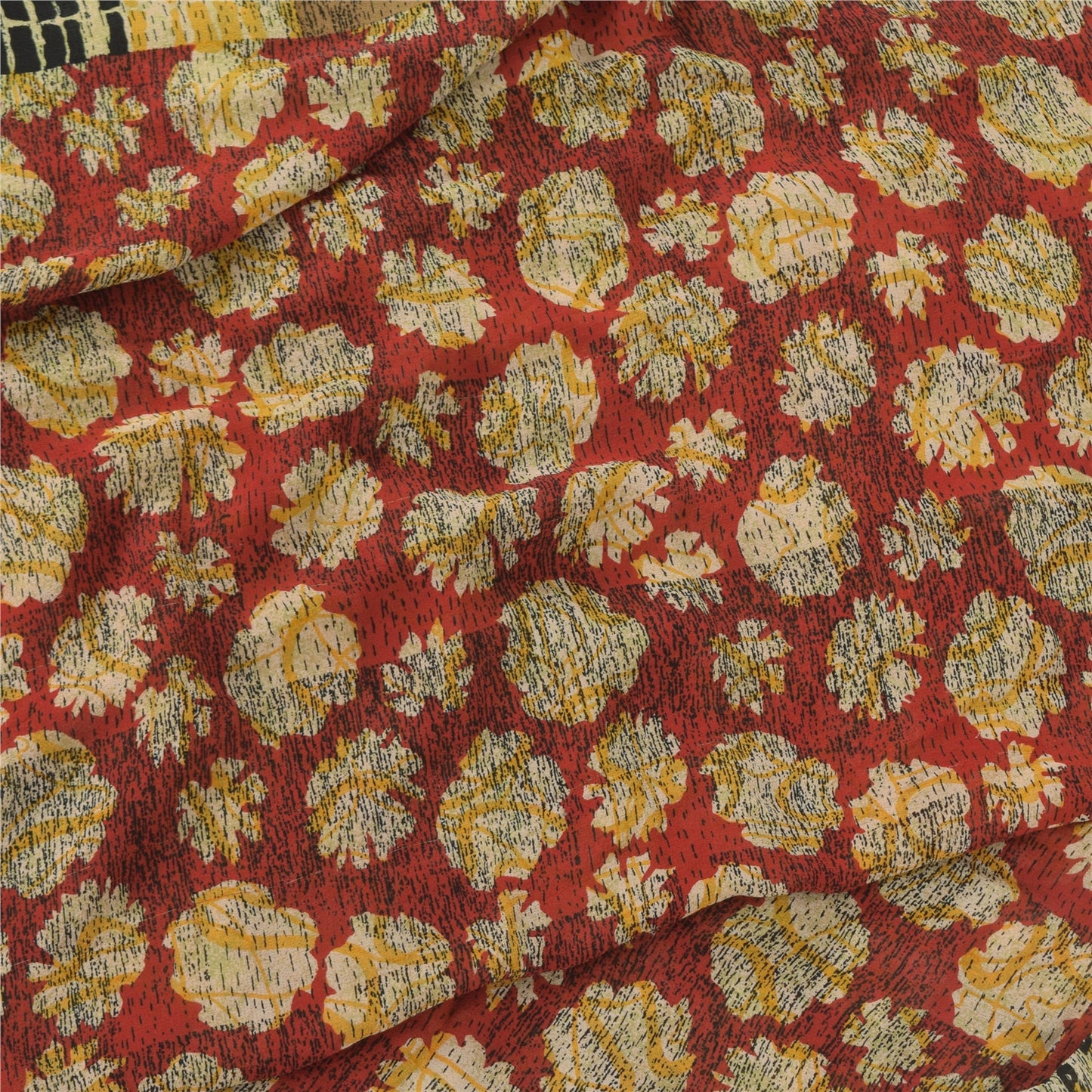 Sanskriti Vintage 100% Pure Georgette Silk Red Sarees Printed Sarees 5Yd Craft Fabric Bohemian Fabric For Dressmaking,Upcyclers