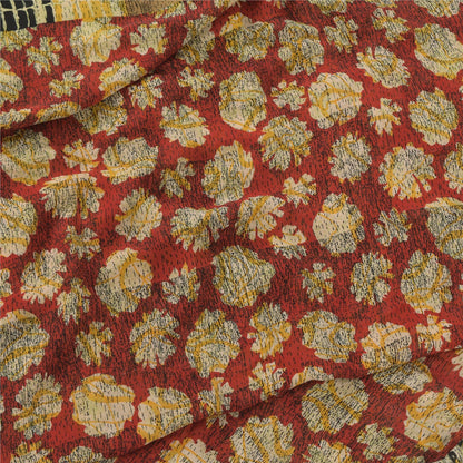 Sanskriti Vintage 100% Pure Georgette Silk Red Sarees Printed Sarees 5Yd Craft Fabric Bohemian Fabric For Dressmaking,Upcyclers