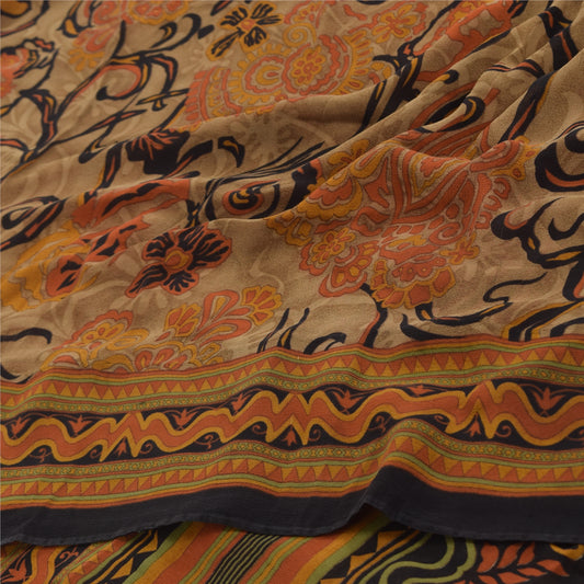 Сари из чистого шелка Sanskriti Vintage Orange Pure Georgette, напечатанное сари, ремесло, устойчивая ткань