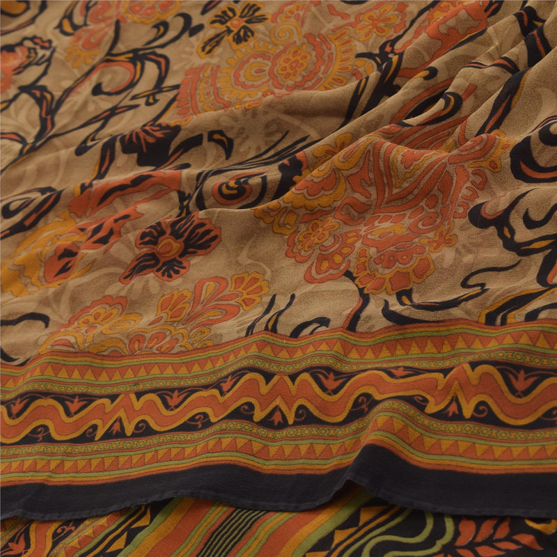 Сари из чистого шелка Sanskriti Vintage Orange Pure Georgette, напечатанное сари, ремесло, устойчивая ткань