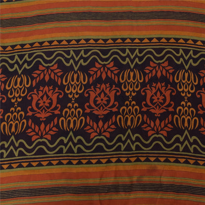Sanskriti Vintage 100% Pure Georgette Silk  Orange Printed Sarees 5 Yd Craft Fabric Recycled For Quilting Felting, Home Decor