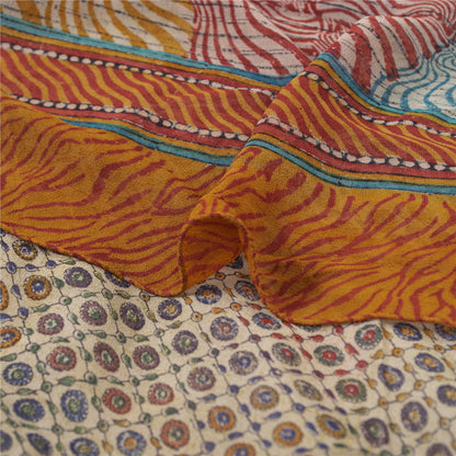 Sanskriti Vintage Multi Sarees Printed Pure Georgette Silk Sari 5yd Craft Sustainable Fabric