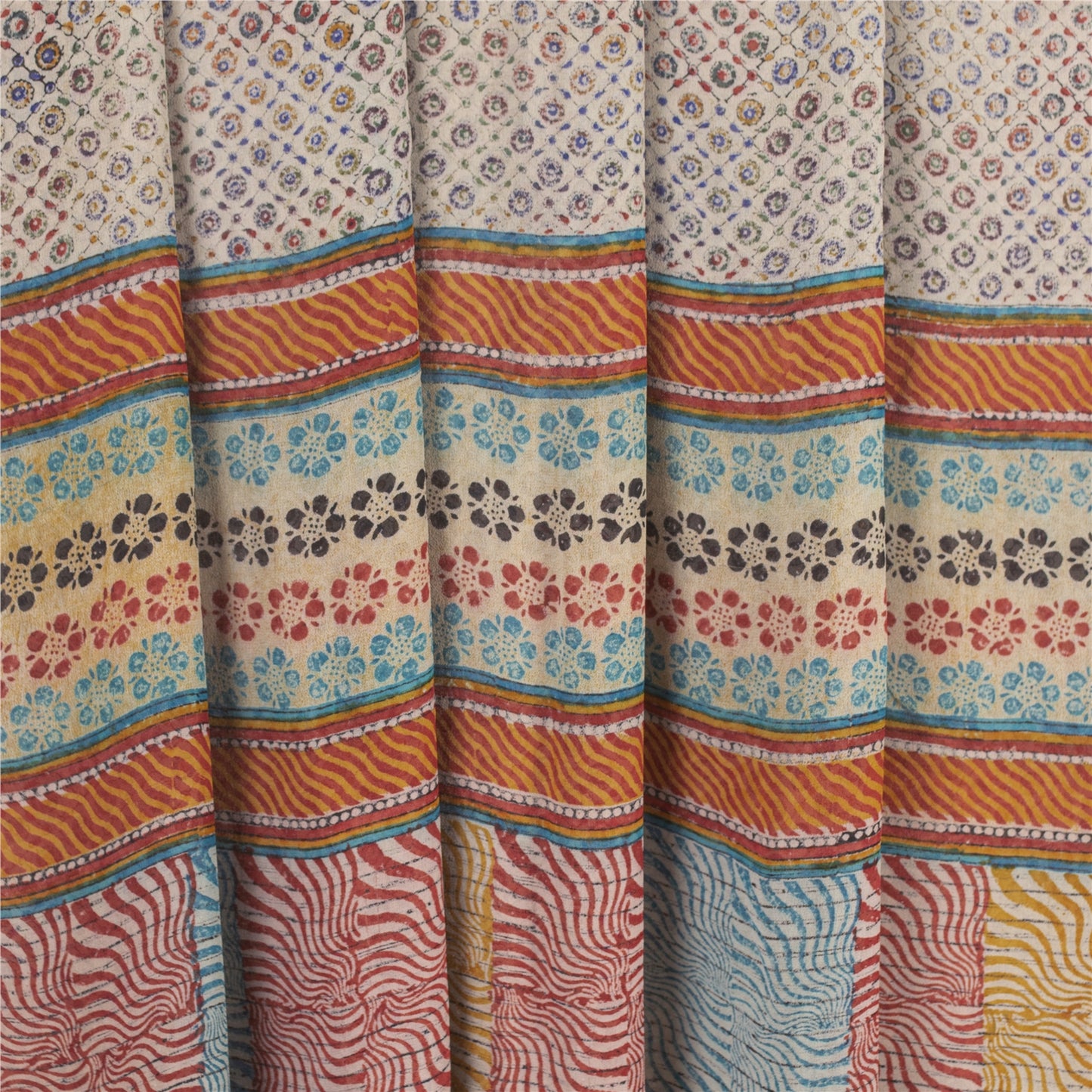 Sanskriti Vintage Multi Sarees Printed Pure Georgette Silk Sari 5yd Craft Sustainable Fabric