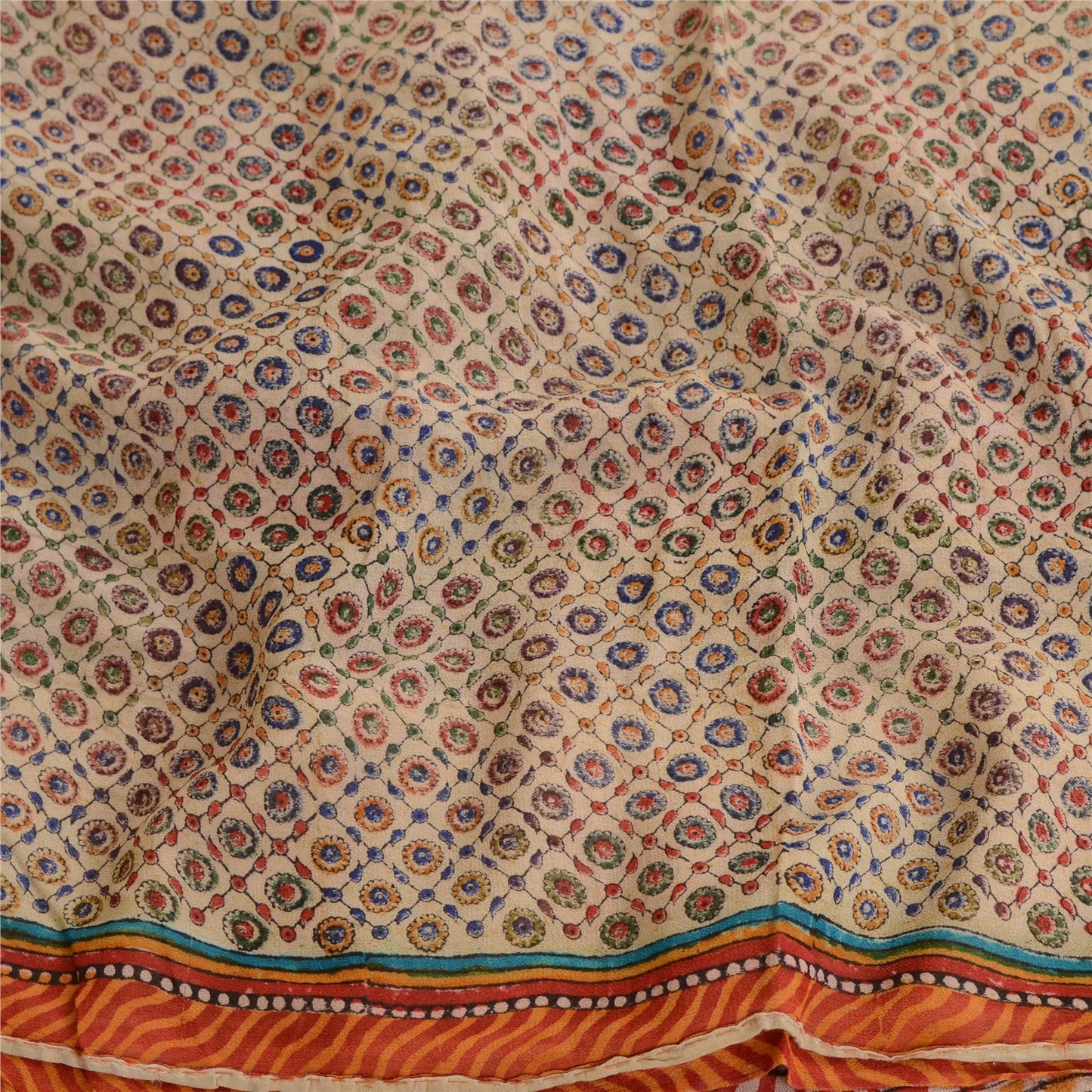 Sanskriti Vintage Multi Sarees Printed Pure Georgette Silk Sari 5yd Craft Sustainable Fabric