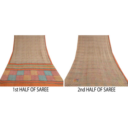 Sanskriti Vintage Multi Sarees Printed Pure Georgette Silk Sari 5yd Craft Sustainable Fabric