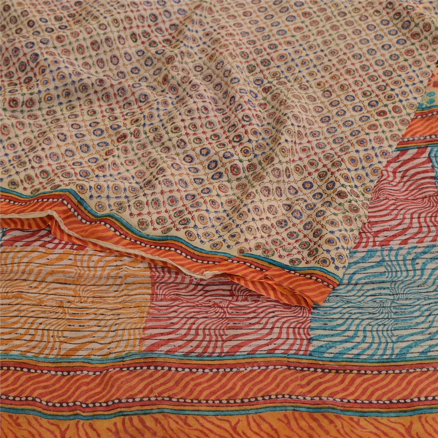 Sanskriti Vintage Multi Sarees Printed Pure Georgette Silk Sari 5yd Craft Sustainable Fabric