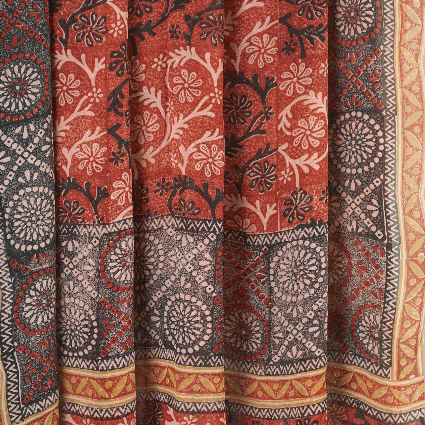 Sanskriti Vintage Red Sarees Printed Pure Georgette Silk Sari 6yd Sewing Fabric