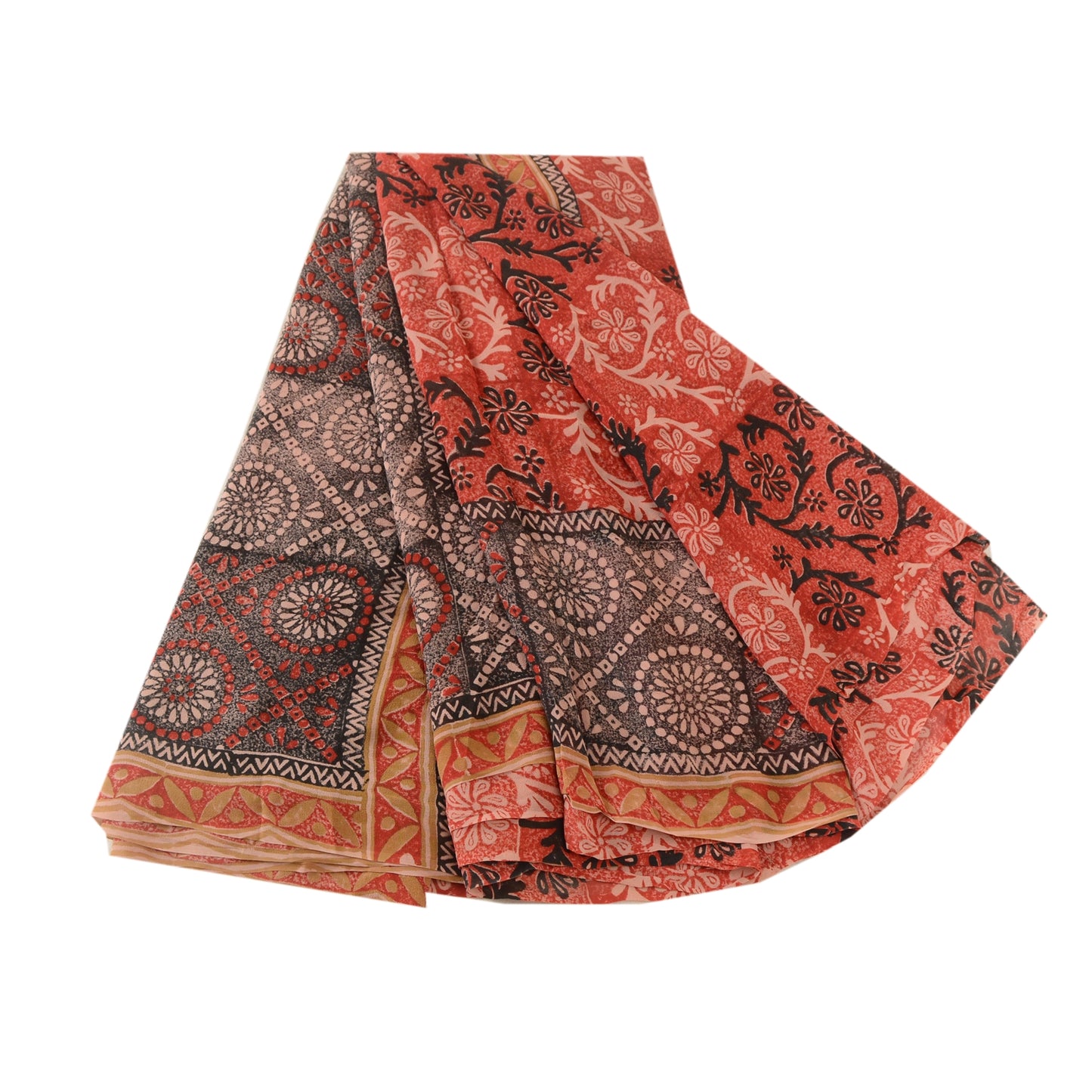 Sanskriti Vintage Red Sarees Printed Pure Georgette Silk Sari 6yd Sewing Fabric