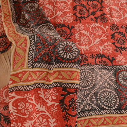 Sanskriti Vintage Red Sarees Printed Pure Georgette Silk Sari 6yd Sewing Fabric