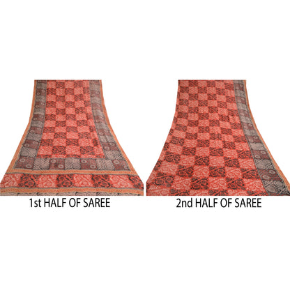 Sanskriti Vintage Red Sarees Printed Pure Georgette Silk Sari 6yd Sewing Fabric