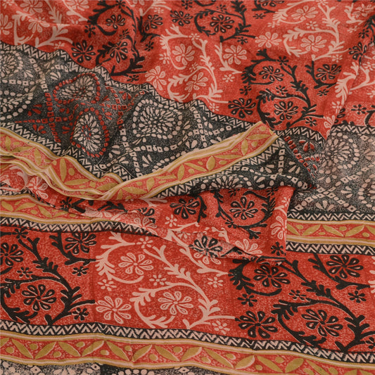 Sanskriti Vintage Red Sarees Printed Pure Georgette Silk Sari 6yd Sewing Fabric