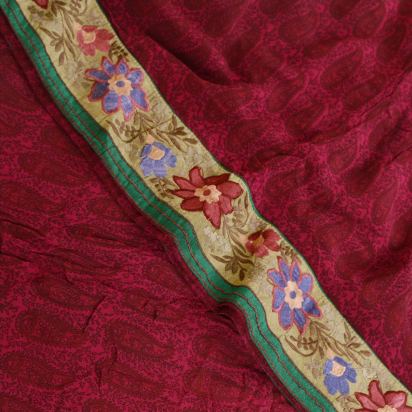 Sanskriti Vintage Dark Pink Sarees Print Patch Work Pure Georgette Sari Fabric