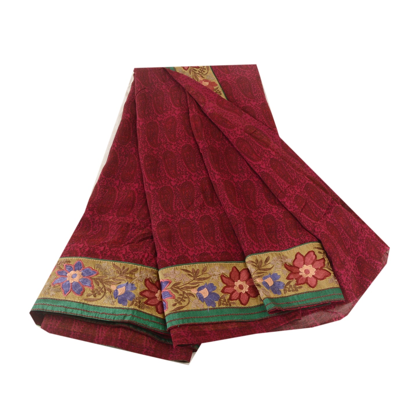 Sanskriti Vintage Dark Pink Sarees Print Patch Work Pure Georgette Sari Fabric