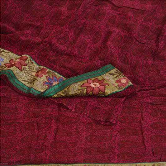 Sanskriti Vintage Dark Pink Sarees Print Patch Work Pure Georgette Sari Fabric