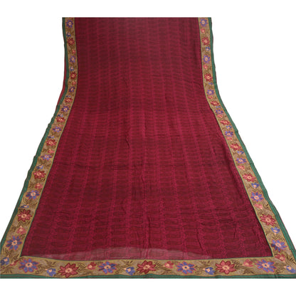 Sanskriti Vintage Dark Pink Sarees Print Patch Work Pure Georgette Sari Fabric