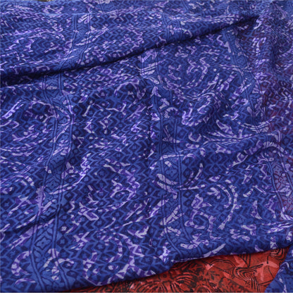 Sanskriti Vintage Red & Blue Sarees Print Pure Georgette Silk Sari Craft Fabric