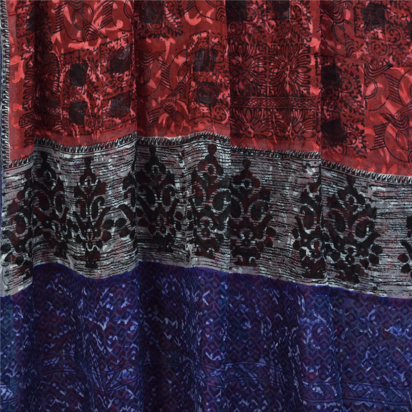 Sanskriti Vintage Red & Blue Sarees Print Pure Georgette Silk Sari Craft Fabric