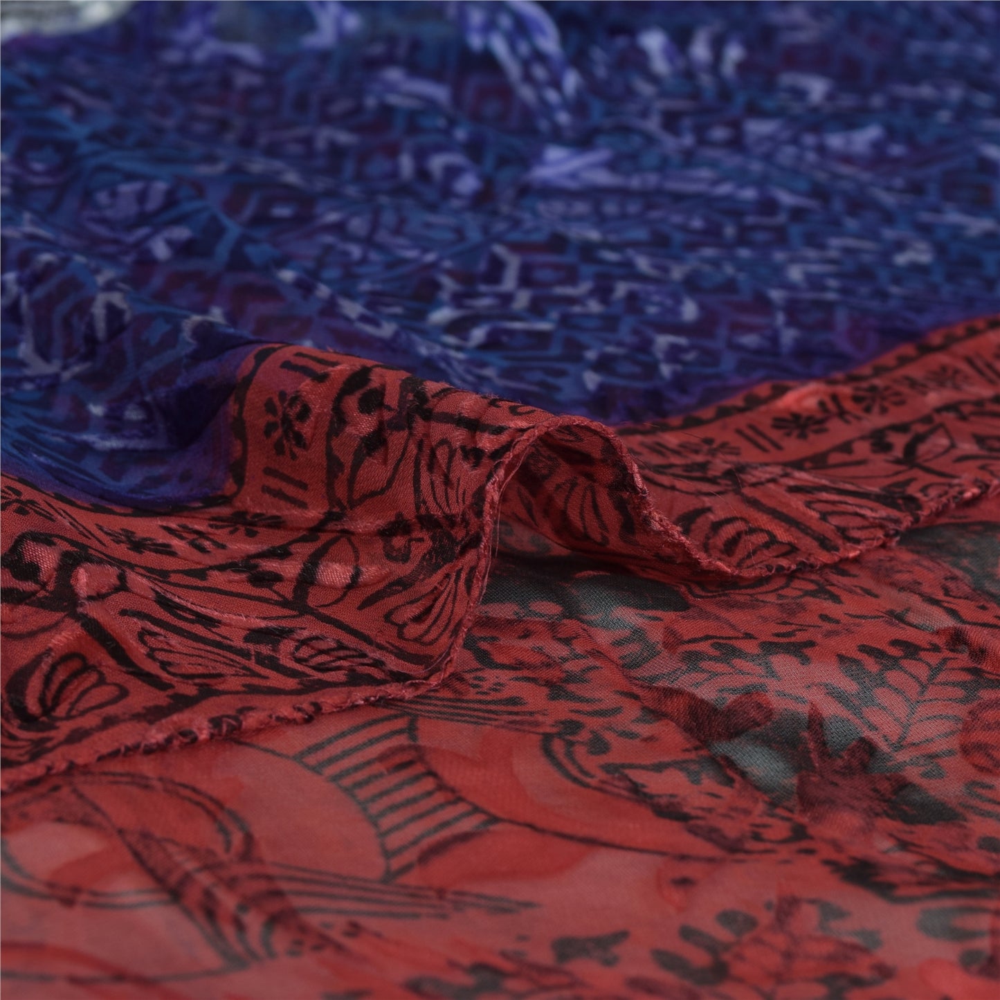 Sanskriti Vintage Red & Blue Sarees Print Pure Georgette Silk Sari Craft Fabric