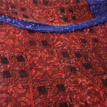 Sanskriti Vintage Red & Blue Sarees Print Pure Georgette Silk Sari Craft Fabric