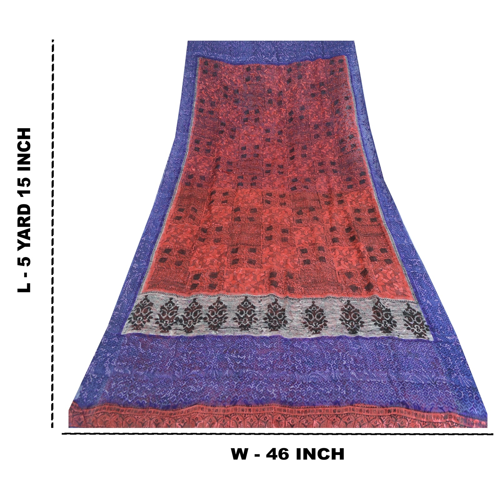 Sanskriti Vintage Red & Blue Sarees Print Pure Georgette Silk Sari Craft Fabric