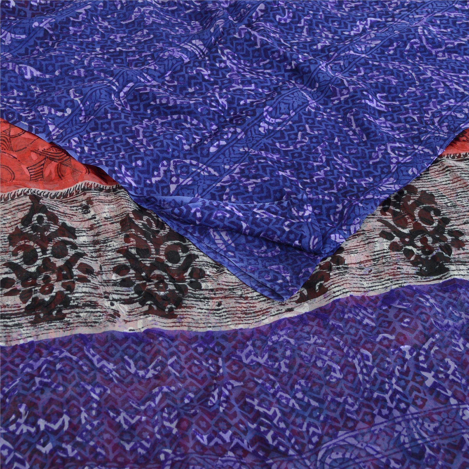 Sanskriti Vintage Red & Blue Sarees Print Pure Georgette Silk Sari Craft Fabric