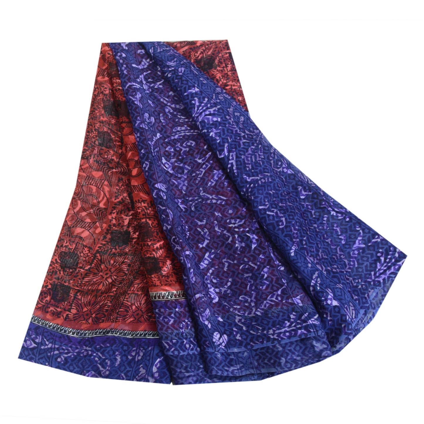 Sanskriti Vintage Red & Blue Sarees Print Pure Georgette Silk Sari Craft Fabric