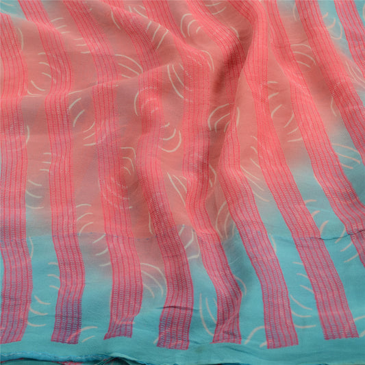 Sanskriti Vintage Blue Indian Printed Sarees Pure Georgette Silk Sari 5yd Fabric