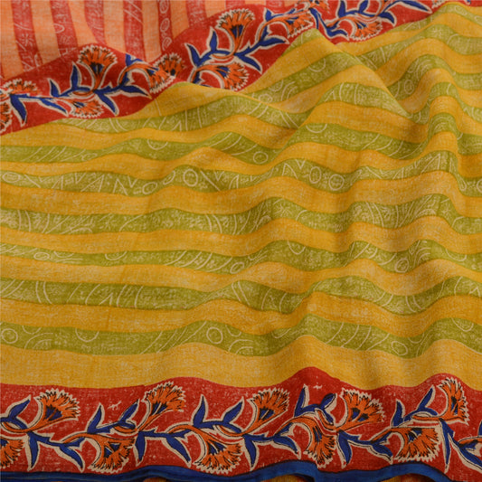 Sanskriti Vintage Green & Red Print Sarees Pure Georgette Silk Sari Craft Fabric