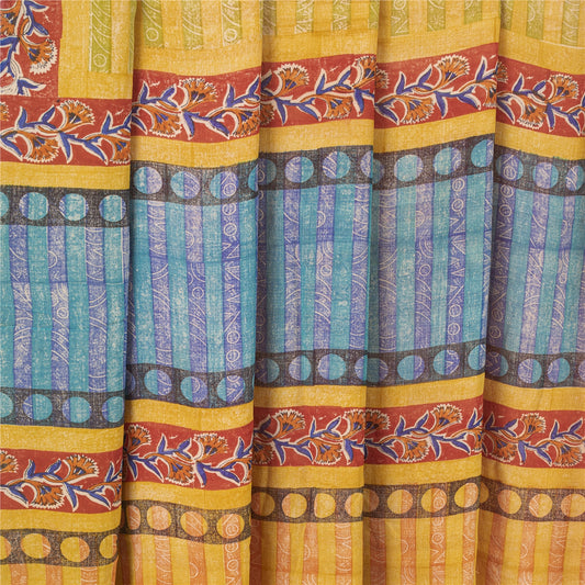 Sanskriti Vintage Green & Red Print Sarees Pure Georgette Silk Sari Craft Fabric