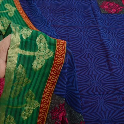 Sanskriti Vintage Hot Pink Woven Print Sarees Blend Georgette Sari Craft Fabric