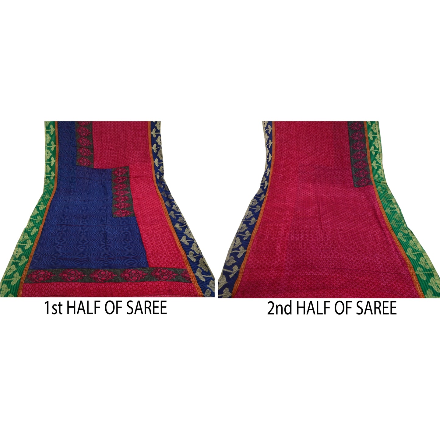 Sanskriti Vintage Hot Pink Woven Print Sarees Blend Georgette Sari Craft Fabric