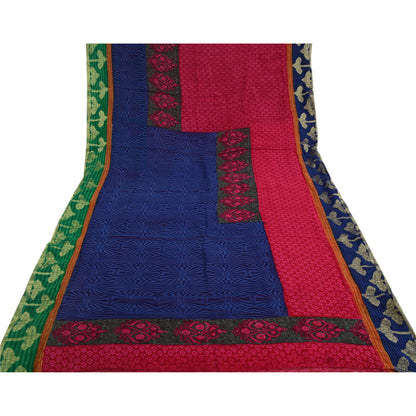 Sanskriti Vintage Hot Pink Woven Print Sarees Blend Georgette Sari Craft Fabric
