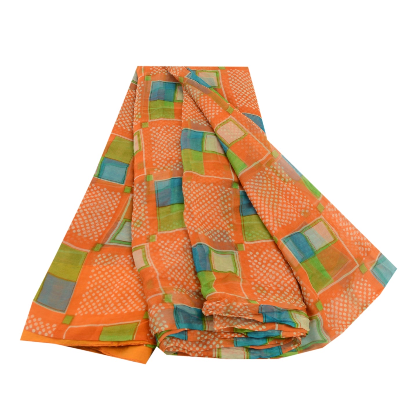 Sanskriti Vintage Orange Sarees Pure Georgette Silk Sari Printed Craft Sustainable Fabric