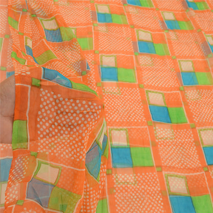 Sanskriti Vintage Orange Sarees Pure Georgette Silk Sari Printed Craft Sustainable Fabric