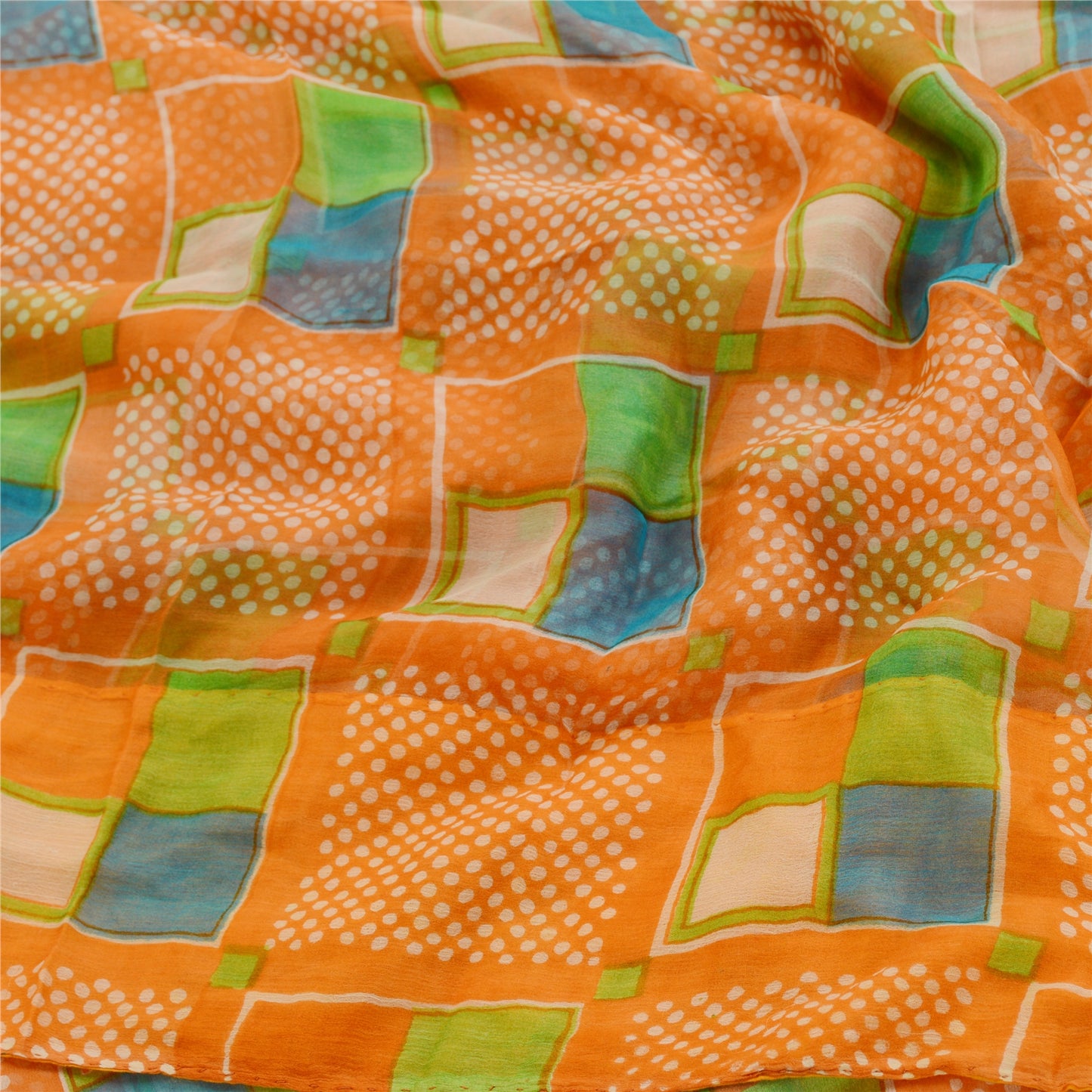 Sanskriti Vintage Orange Sarees Pure Georgette Silk Sari Printed Craft Sustainable Fabric