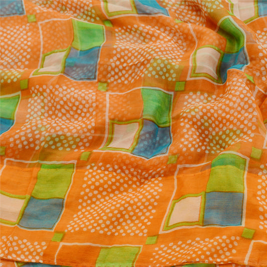 Sanskriti Vintage Orange Sarees Pure Georgette Silk Sari Printed Craft Sustainable Fabric
