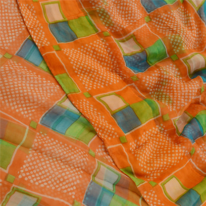 Sanskriti Vintage Orange Sarees Pure Georgette Silk Sari Printed Craft Sustainable Fabric
