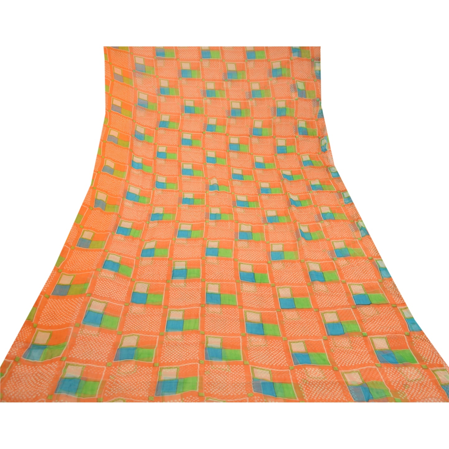 Sanskriti Vintage Orange Sarees Pure Georgette Silk Sari Printed Craft Sustainable Fabric
