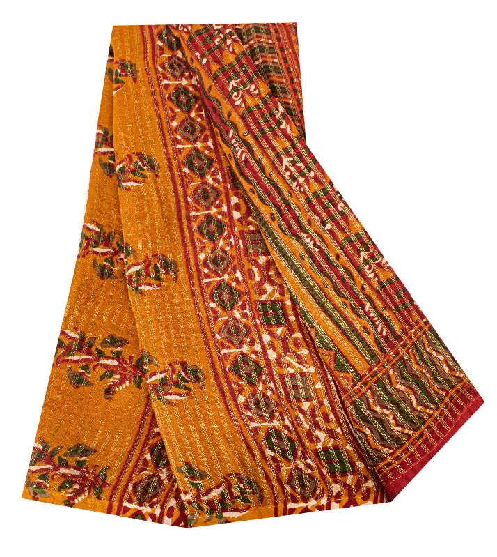 Sanskriti Vintage Red Indian Sarees Blend Georgette Sari Printed Woven Sustainable Fabric