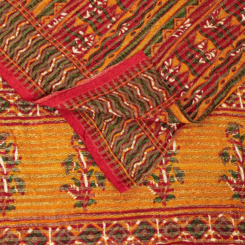 Sanskriti Vintage Red Indian Sarees Blend Georgette Sari Printed Woven Sustainable Fabric