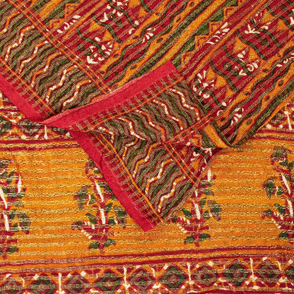 Sanskriti Vintage Red Indian Sarees Blend Georgette Sari Printed Woven Sustainable Fabric