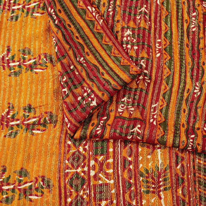 Sanskriti Vintage Red Indian Sarees Blend Georgette Sari Printed Woven Sustainable Fabric